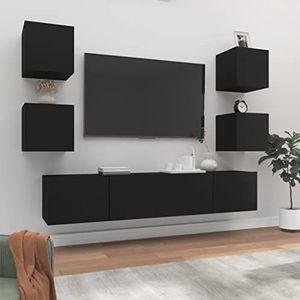 DIGBYS Meubels-sets-6-delige tv-kast set zwart ontworpen hout