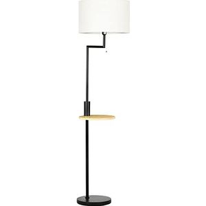 HOMCOM vloerlamp, vloerlamp met plank, 40 W vloerlamp met USB-poort, vloerlamp voor woonkamer, slaapkamer, staal, crème, Ø40 x 168 cm, excl. lamp