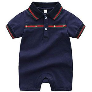 Baby Romper Polo Shirt Pasgeboren Korte Mouw Onesie Overall Jumpsuit Donkerblauw 3-6M/66