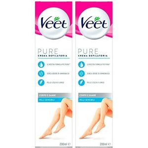2 x VEET Silky Fresh Ontharingscrème, voor gevoelige huid, lichaam en benen, hydrateert en peeling, 2 flessen van elk 200 ml