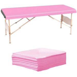 10 stuks wegwerplakens, wegwerp massagetafel, matrashoes, vliesstof, wegwerp laken, waterdicht en oliebestendig, vlieshoeslaken voor schoonheidssalon, spa, massagebed, 100 x 200 cm, roze