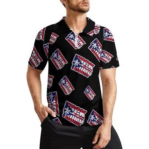 Puerto Rico vlag Fck Trump heren golfpoloshirts klassieke pasvorm T-shirt met korte mouwen bedrukt casual sportkleding top S