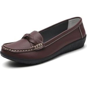 WDUDSUDUW Vrouwen Klassieke Lederen Loafers Casual Slip-On Boot Schoenen Comfortwalking Mocassins Zachte Zool Schoenen, D Bruin, 41.5 EU