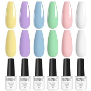 ROSALIND UV Nagellak Set, 6 kleuren Gel Nagellak Geel Paars Blauw Groen Roze Wit Gellak voor Nagelstudio DIY Home
