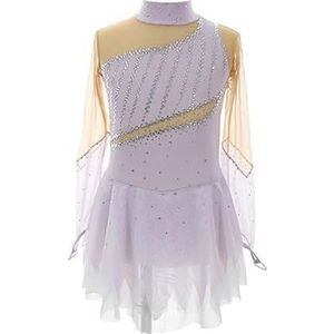 Nnnydjy Mode Kunstschaatsjurk Met Hoge Hals Voor Meisjes Schaatswedstrijd Kostuum Met Lange Mouwen Ademende Turnpakjes Schaatsoutfit Met Kristallen,Purper,11_13Years