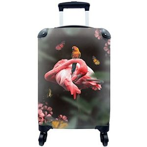 MuchoWow® Koffer - Jungle - Flamingo - Papegaai - Vlinder - Past binnen 55x40x20 cm en 55x35x25 cm - Handbagage - Trolley - Fotokoffer - Cabin Size - Print