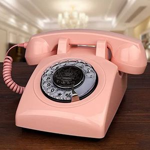 GPDNBIEU, met krulsnoer, vaste telefoon, antieke, ouderwetse, klassieke decoratie(Pink)