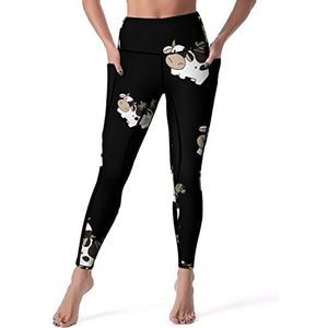 Koe en bloem cactus dames yogabroek hoge taille legging buikcontrole workout running leggings XL