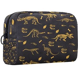 Cosmetische tas voor dames,kleine make-uptas voor portemonnee,Gouden dinosaurusskelet grijs,Cosmetische reistas,make-uptasje