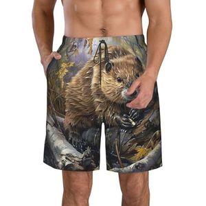 MGGAklp Beaver werkdruk heren casual shorts elastische taille trekkoord lichtgewicht outdoor zomer strand shorts, Wit, S