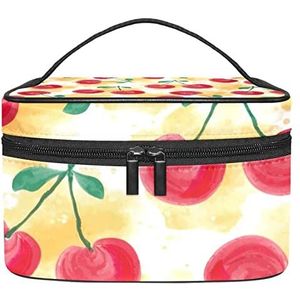 Make-up Organizer Bag, Reizen Make-up Tas Organizer Case Draagbare Cosmetische Tas voor Vrouwen en Meisjes Toiletartikelen Rood Heerlijke Kersen Patroon, Meerkleurig, 22.5x15x13.8cm/8.9x5.9x5.4in