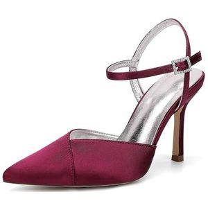 KYEGLO Satijnen Sandalen Met Gesloten Teen En Bandjes Voor Dames, Puntige Neus, Hoge Hakken, Sexy Schoenen, Perfect Voor Bruiloften,Burgundy,36