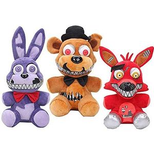 Zhongkaihua Nachtmerrie Bonnie + Nachtmerrie Freddy + Nachtmerrie Foxy Set Vijf Nights At Freddy's Pluche Set Fnaf Pluche Fnaf Speelgoed Zuster Locatie voor Kinderen Kerstmis Nieuwjaar Verjaardagscadeau