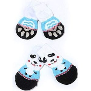 Hongtai 4 stuks/Set Cute Puppy Dog Gebreide katoenen sokken Anti-Slip Schoenen Cat kleine honden for Herfst Winter Indoor Wear Slip On Paw Protector (Color : Azul, Size : M)