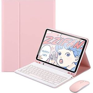 QYiiD Hoes met Toetsenbord en Muis voor iPad Pro 12,9 inch (6 2022/5 2021/4 2020/3 Gen 2018), slanke beschermhoes met pennenhouder draadloos afneembaar toetsenbord voor voor iPad Pro 12,9 inch, Roze