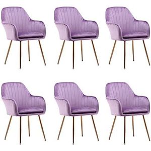 GEIRONV Dining stoelen set van 6, metalen poten appartement balkon lounge woonkamer stoelen moderne hoge achterkant gevoerde fluwelen fauteuil Eetstoelen (Color : Purple)