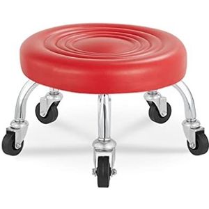 Rolstoel lage kruk, ronde kruk met wielen PU lederen lage rolstoel kruk stoel, rollende stoel kruk for thuiskantoor garage winkel (Color : Red, Size : 32.5 * 23 * 6cm)