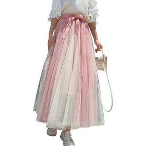 XYNM long skirts High Waist Slim A-line Mesh Skirt Ladies Fashionable Bow Decorated Leisure And Comfortable Four Seasons Wear Skirt-pink-one Size