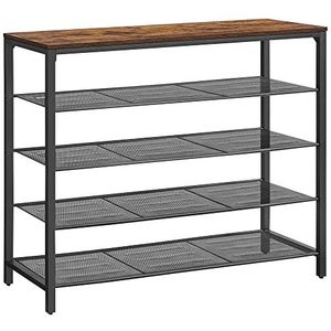 VASAGLE Schoenenrek met 4 mesh planken en groot oppervlak voor tassen, schoenorganizer voor hal, kast, woonkamer, 120 x 30 x 92,5 cm, industrieel, rustiek bruin en zwart LBS205B01