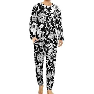 Damast bloemenpatroon comfortabele heren pyjama set ronde hals lange mouwen loungewear met zakken 6XL