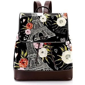 Parijs Zwarte Eiffeltoren Gepersonaliseerde Casual Dagrugzak Tas voor Tiener, Meerkleurig, 27x12.3x32cm, Rugzak Rugzakken