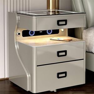 Slim nachtkastje, alles-in-één multifunctionele luidspreker, dubbele opbergkast for draadloos opladen, dubbele vibratie stereo Bluetooth-luidspreker for thuis (Color : Grey, Size : B)