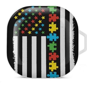 Autisme Awareness Puzzel Amerikaanse vlag oortelefoon hoesje compatibel met Galaxy Buds/Buds Pro schokbestendig hoofdtelefoon hoesje wit stijl