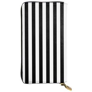 Zwart & Wit Streep Unisex Lederen Rits Portemonnee Cosmetische Tas voor Party Reizen Vakantie Geschenken, Zwart, Eén maat
