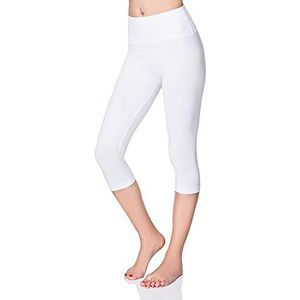 SOFTSAIL Leggings voor dames, 3/4 lengte, capri-katoen, hoge taille, bijgesneden met buikcontrole, yogabroek voor vrouwen, damesleggings voor sport, workout, gym, activewear, Wit, 40
