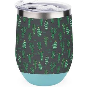Kerst Cactus Herbruikbare Koffie Cups Rvs Geïsoleerde Reismok Dubbelwandige Wijn Tumbler Groen-stijl
