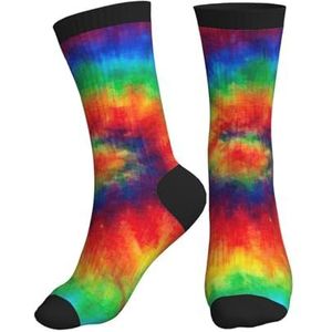 PPHGUT Tie Dye Regenboog Print Volwassenen Mid Tube Sokken Ademend Sport Running Gym Training Jogging Activiteiten, Zwart, One size
