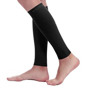 BSERA Kalf Compressie Mouw Vrouwen, 2 paar 15-20 mmHg kuitsteun voetloze compressiesokken kousen voor scheenspalken, spataderen, herstel (zwart, XL)