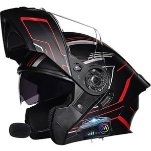 VVPEC Volledig opklapbare motorhelm Bluetooth motor modulaire helm, met anti-condens dubbele vizieren DOT/ECE goedgekeurd, met dubbel vizier Ingebouwde luidspreker Headset microfoon for heren Dames(4,