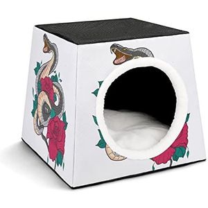 Decoratief Kattenhuis Kattenbed Bedrukte Huisdier Huis Schattig Kubushuis voor Kleine Honden/Katten Slang Rode Bloem