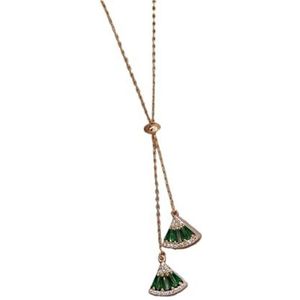 Mode 14K Gouden Smaragd Sector Kristallen Ketting Hanger Ketting Compatibel Met Vrouwen Zirkoon Sieraden Ins Gift (Color : Green)