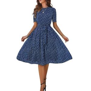 yk8fass Polka dot Jurk zf-9033, marineblauw, S