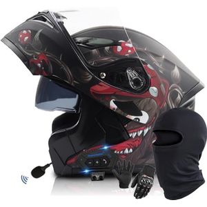 Bluetooth Systeemhelm Integraalhelm Motorhelm Met Dubbel Vizier DOT/ECE Gecertificeerd, Bluetooth Motorhelm Scooter Bromfietshelm Voor Heren En Dames G,M/57-58CM