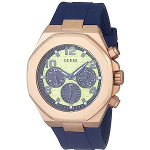 GUESS Mannen Analoge Quartz Horloge Met Siliconen Band GW0583G3, Blauw/Rose Gold Tone/Lime Groen, Eén maat, Modern