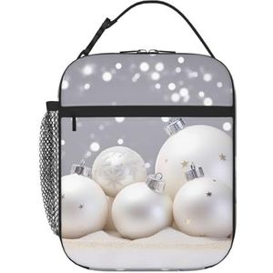 VTCTOASY Witte Xmas Ballen Print Lunch Tas Voor Vrouwen Mannen Lunch Box Geïsoleerde Koeltas Lunch Draagbare Tote Zakken Lunch Container Voor Werk Picknick Reizen