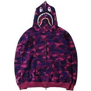 NIUVOO Shark Hoodie Heren Camo Shark Print Jacket Lange Mouw Sweatshirt Camouflage voor Mannen Tiener, Paars, XL