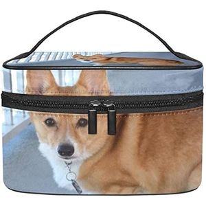 Corgi hondenpatroon make-up organizer tas, reismake-up tas organizer case draagbare cosmetische tas voor vrouwen en meisjes toiletartikelen, Meerkleurig, 22.5x15x13.8cm/8.9x5.9x5.4in