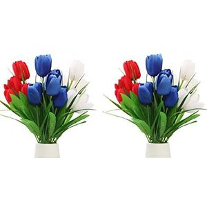 EESLL Rood Blauw Wit Kunstmatige Tulpen Bloemen voor Onafhankelijkheid Dag Decoratie, 6Pack 36 Hoofd Fake Faux Zijden Tulp Boeket voor Onafhankelijkheid Dag Decoratie