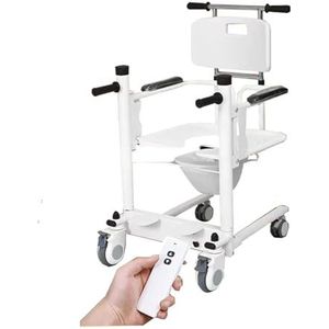 5-in-1 elektrische patiëntenlift met afstandsbediening voor ouderen gehandicapten, stalen transportrolstoel, oplaadbaar nachtkastje commode W/180 ° Split Seat Transfer Lifter, wit