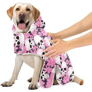 Hondengewaden Grappige Schedels Hot Roze Bloemen Hond Badjas Handdoek Absorberende Sneldrogende Hond Bad Accessoires Machine Wasbaar, S