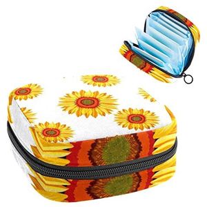 Periode Pouch Draagbare Tampon Opbergtas,Tampon Houder voor Portemonnee Vrouwelijke Product Organizer,Zonnebloem Patroon Geel, Meerkleurig, 4.7x6.6x6.6 in/12x17x17 cm