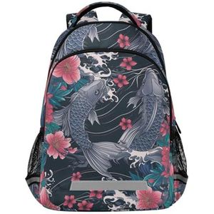 Wzzzsun Japanse Lucky Koi Fish Sakura Rugzak Boekentas Reizen Dagrugzak School Laptop Tas Voor Tieners Jongen Meisje Kinderen, Leuke mode, 11.6L X 6.9W X 16.7H inch