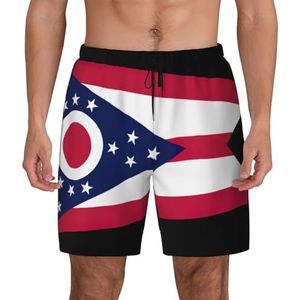 EdWal Ohio State Flag Print dubbellaags strandshort,Zwembroeken voor heren Sneldrogende zwemshorts Board Shorts, Zwart, XXL