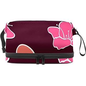 Grote capaciteit reizen cosmetische tas,Leuke rode bloemen bloem,Make-up tas,Waterdichte make-up tas organisator, Meerkleurig, 27x15x14 cm/10.6x5.9x5.5 in
