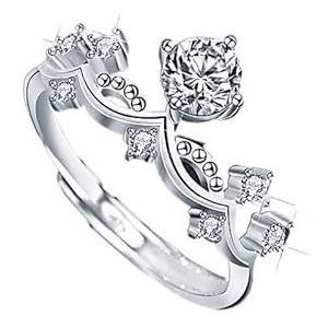 Prinses en ridder koppelring moissanite diamant S925 zilveren ring open diamanten trouwring sieraden (Color : Women's Ring 50 points, Size : Adjustable opening)