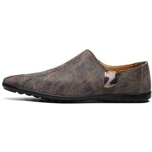 Loafers for heren, schoenen met retro-print, leren loafers, lichtgewicht, flexibel, antislip, wandelen, bruiloftsslip-on (Color : Khaki, Size : 42 EU)